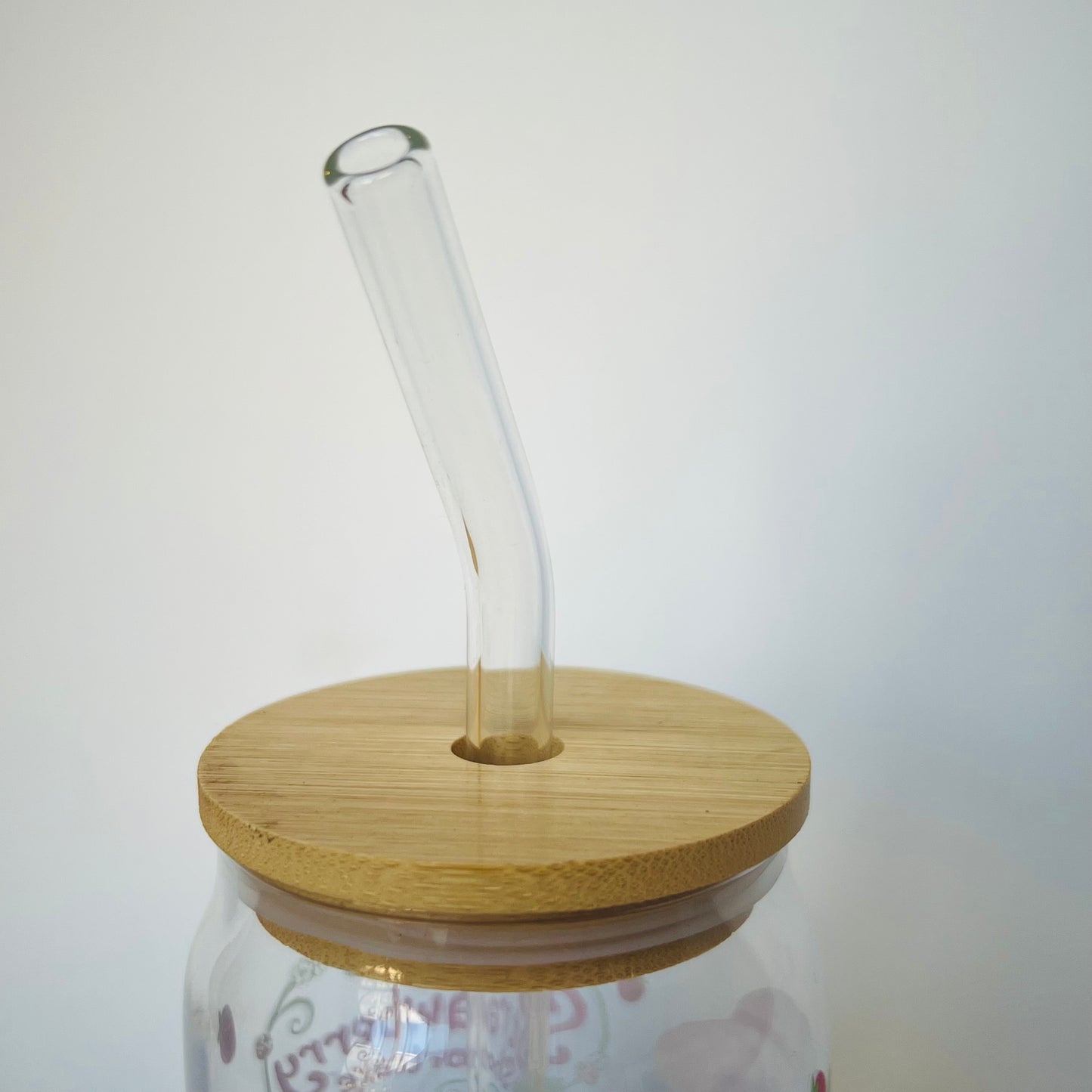 Strawberry shortcake glass cup with bamboo lid and glass straw 90s vintage inspired