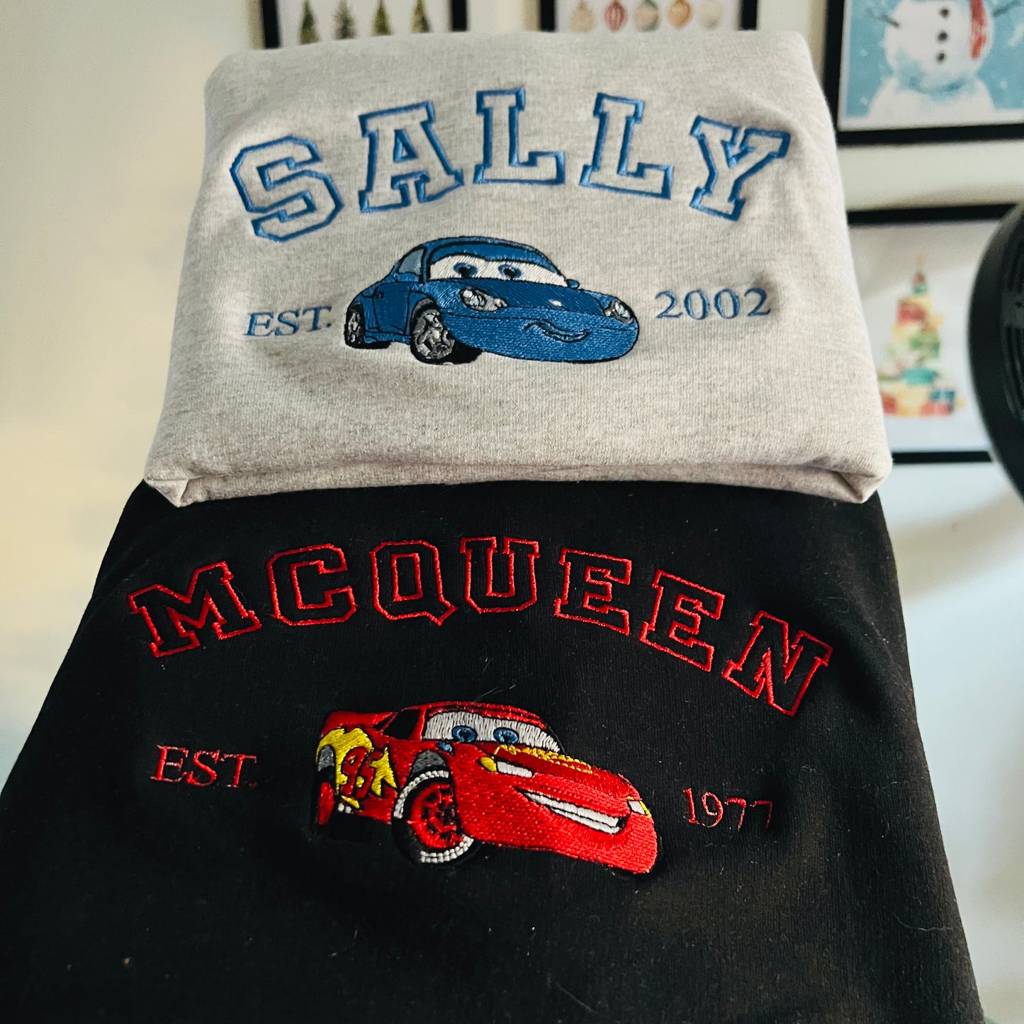 Cars embroidered sweatshirt McQueen and Sally couple matching sweaters