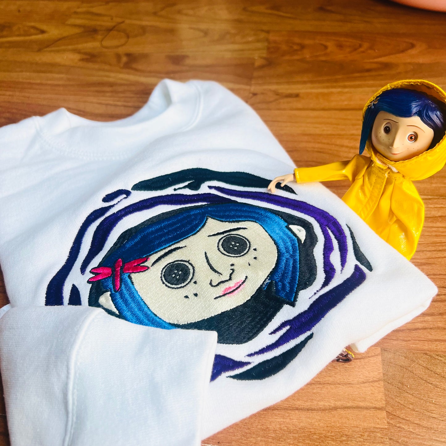 Coraline inspired embroidered sweatshirt for adult and kids