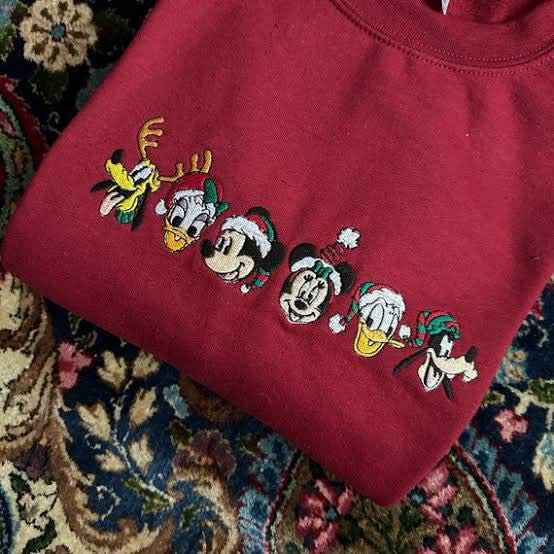 Christmas mouse and friends embroidered sweatshirt, holiday gift crewneck sweater embroidery