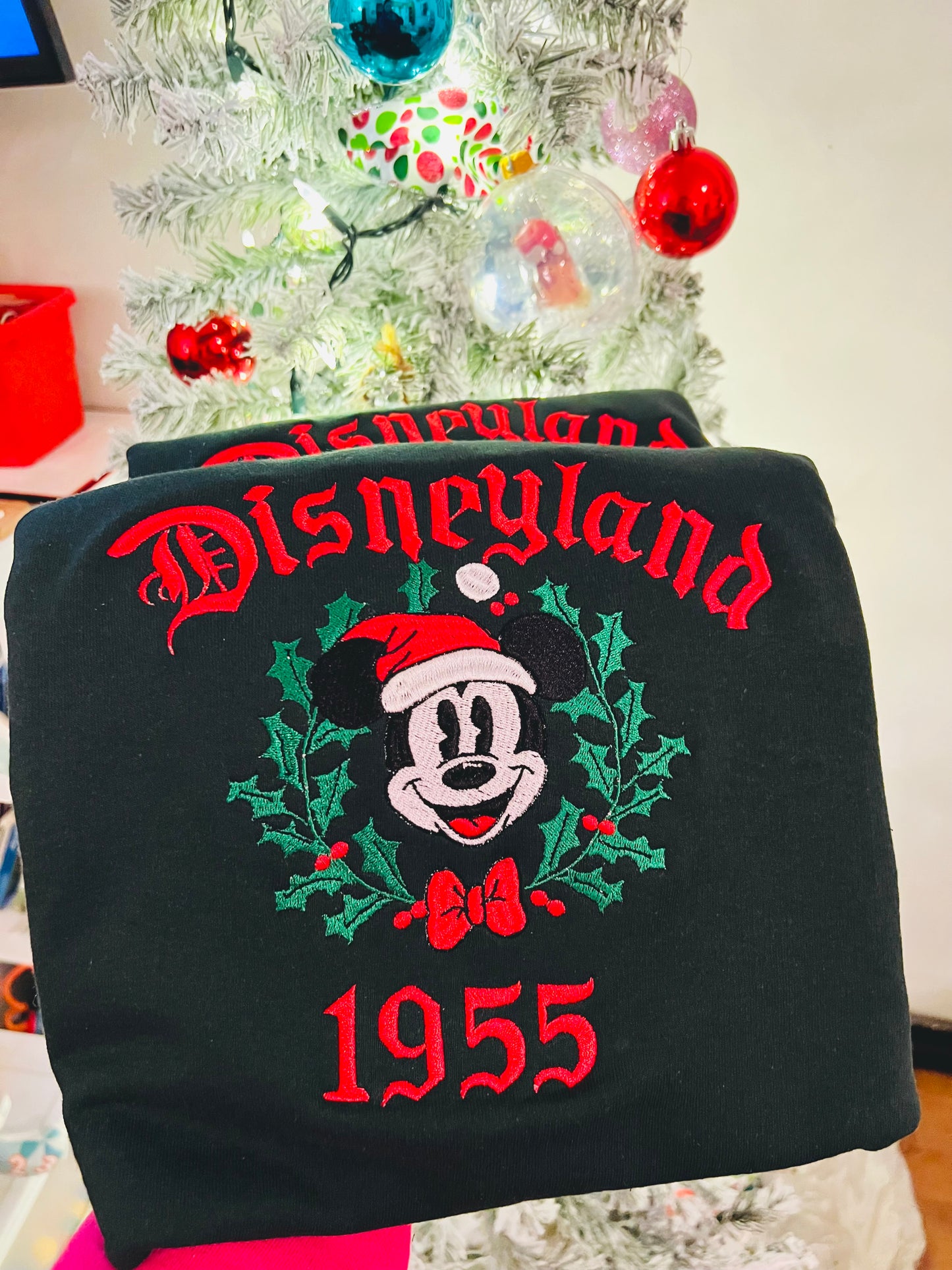 Vintage style mouse Christmas mistletoe embroidered sweatshirt, holiday gift crewneck sweater embroidery