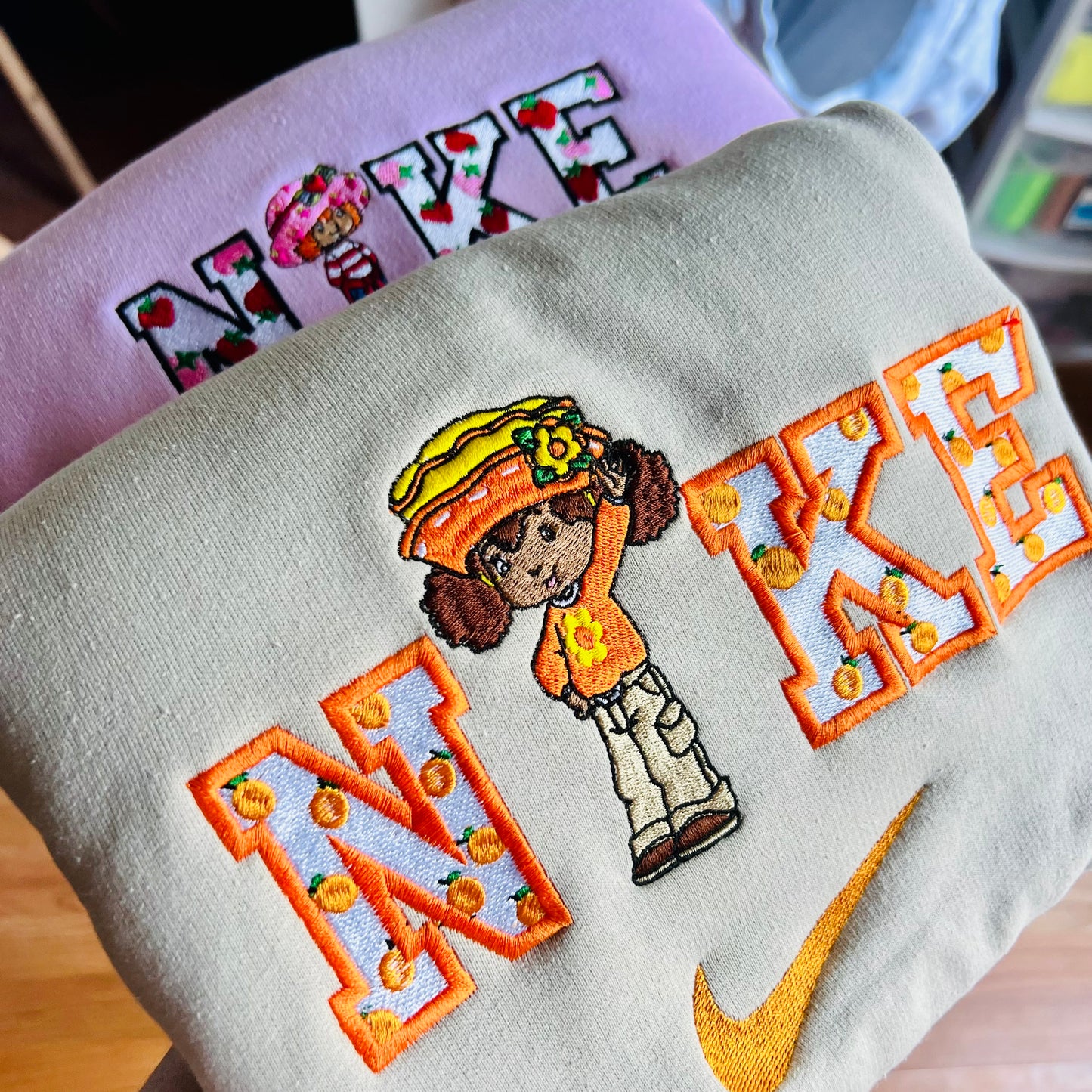 Orange blossom embroidered sweatshirt, strawberry shortcake embroidery design, 90s inspired vintage matching sweaters, friends sweaters