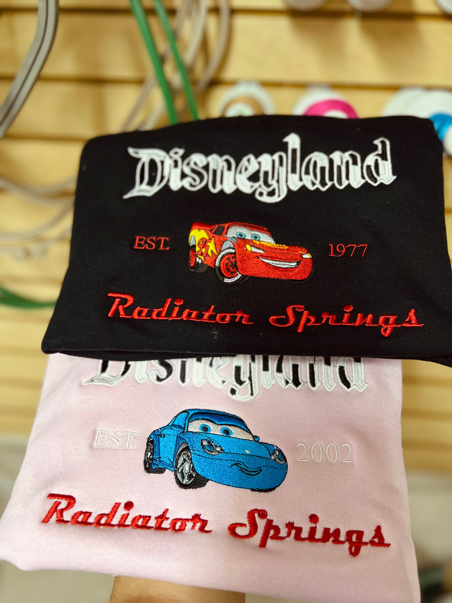 Cars Disney inspired embroidered sweatshirts McQueen and Sally