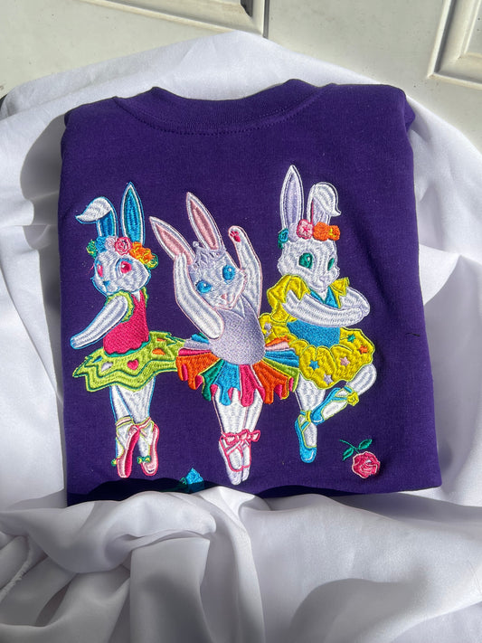 Ballerina Bunnies inspired Lisa Frank embroidered sweatshirt customized