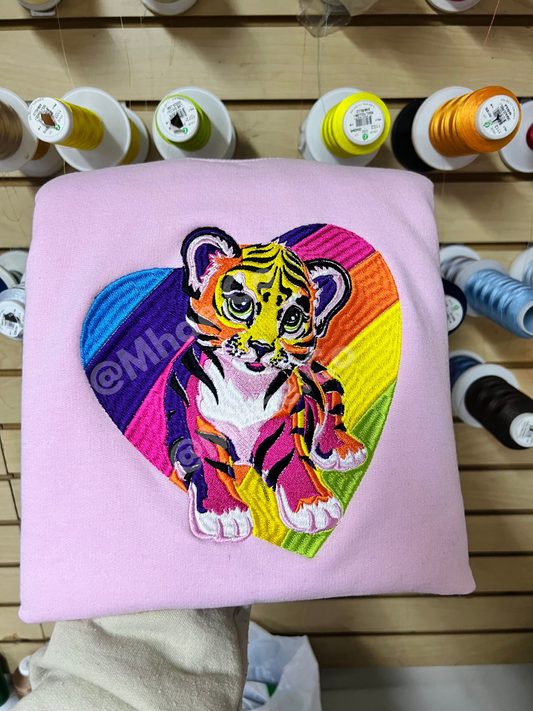 Lisa Frank Markie the Tiger inspired embroidered sweatshirt crewneck