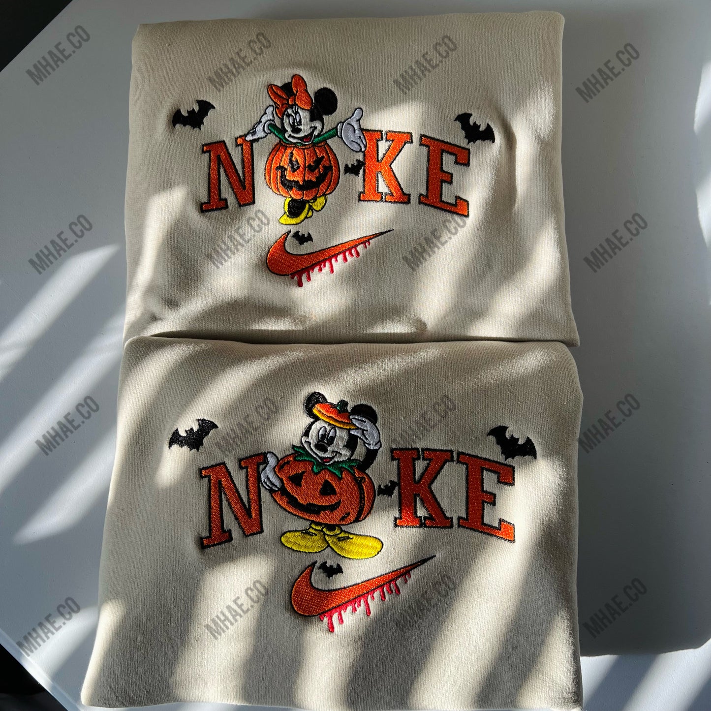 Halloween embroidered pumpkin Mickey and minnie inspired sweatshirt for toddler and adult