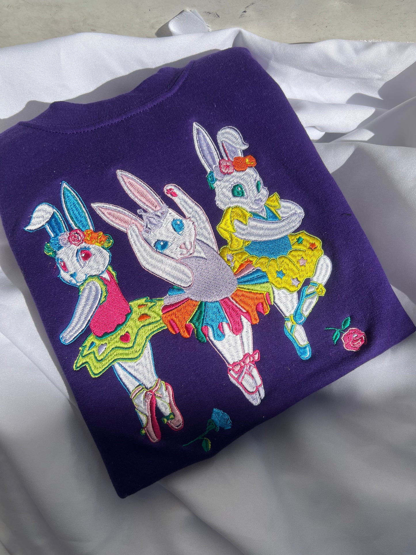 Ballerina Bunnies inspired Lisa Frank embroidered sweatshirt customized