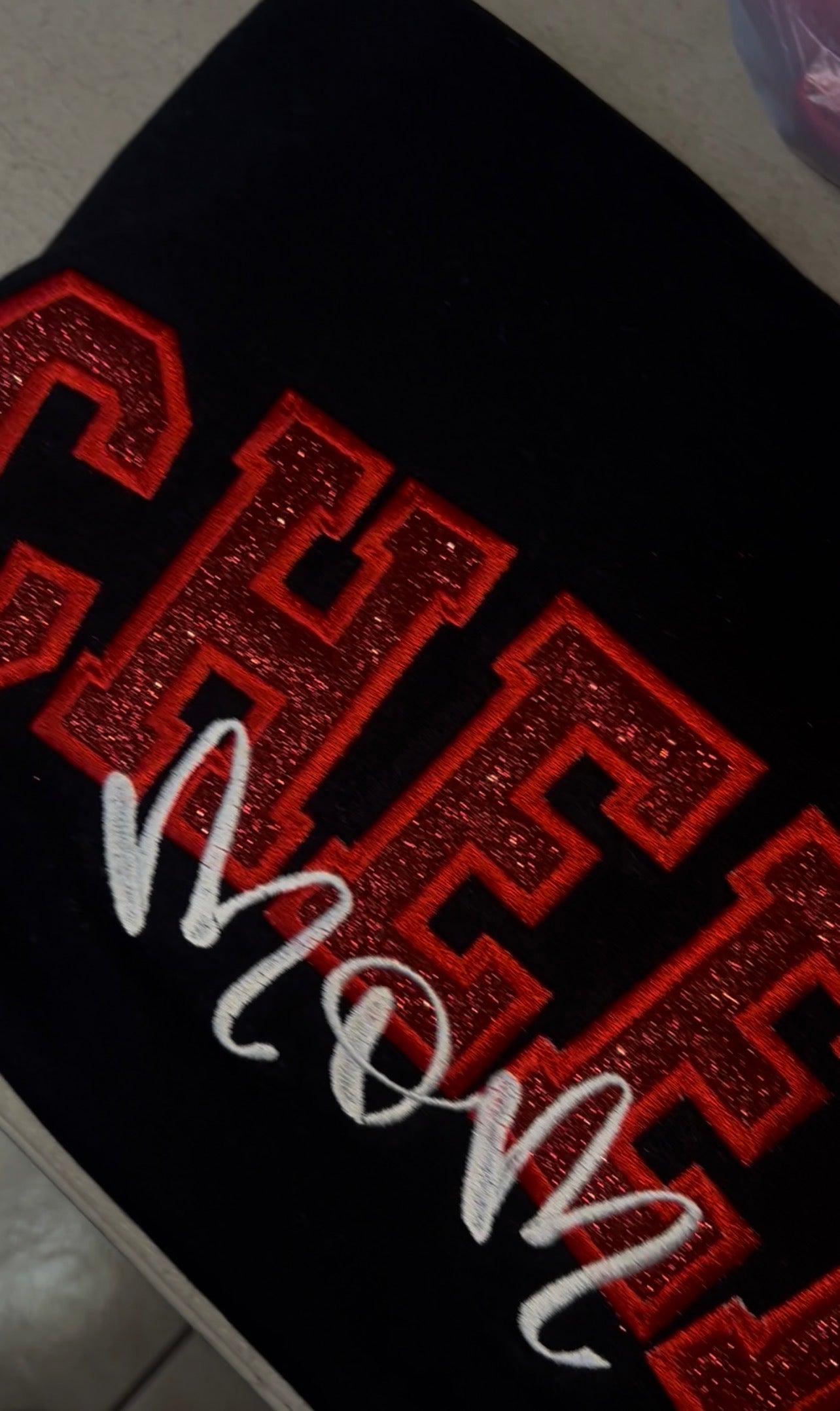 Cheer Mom glitter appliqué sweatshirt crewneck glittery embroidered cheer mom sweater