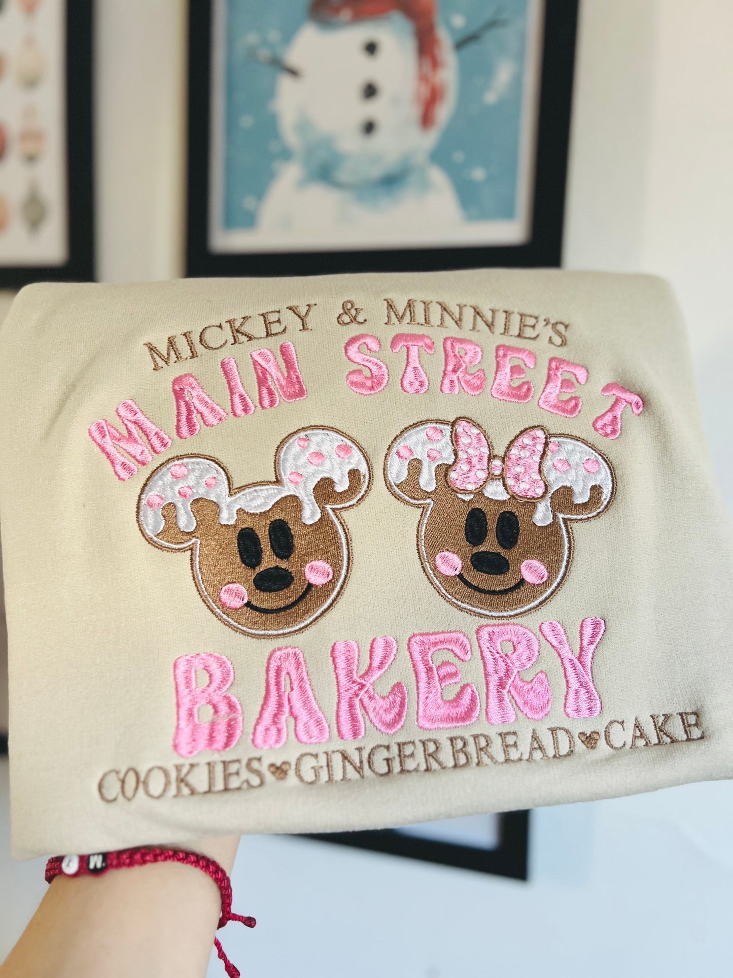 Main Street bakery Christmas gingerbread mouse embroidered sweatshirt, holiday gift crewneck sweater embroidery