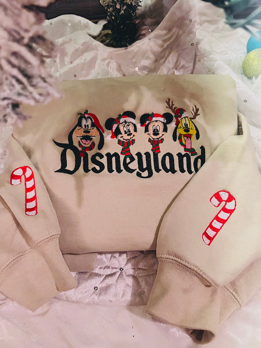 Christmas Disney inspired personalized embroidered sweatshirt both sleeves embroidered and both sides with appliqué bows trendy sweater