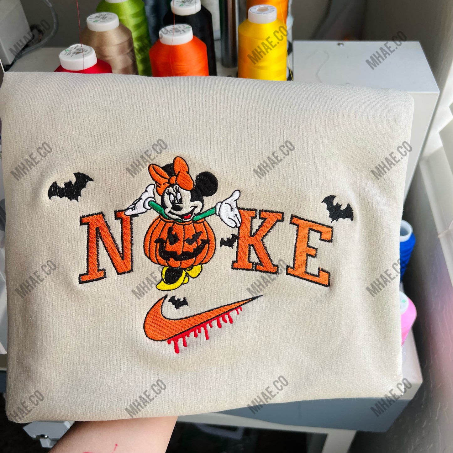 Halloween embroidered pumpkin Mickey and minnie inspired sweatshirt for toddler and adult