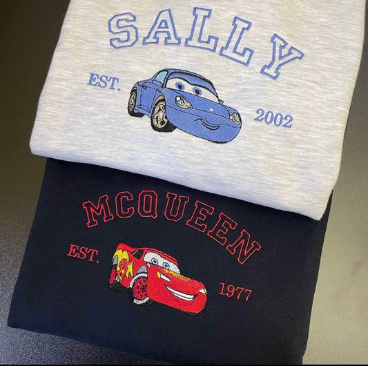 Cars embroidered sweatshirt McQueen and Sally couple matching sweaters