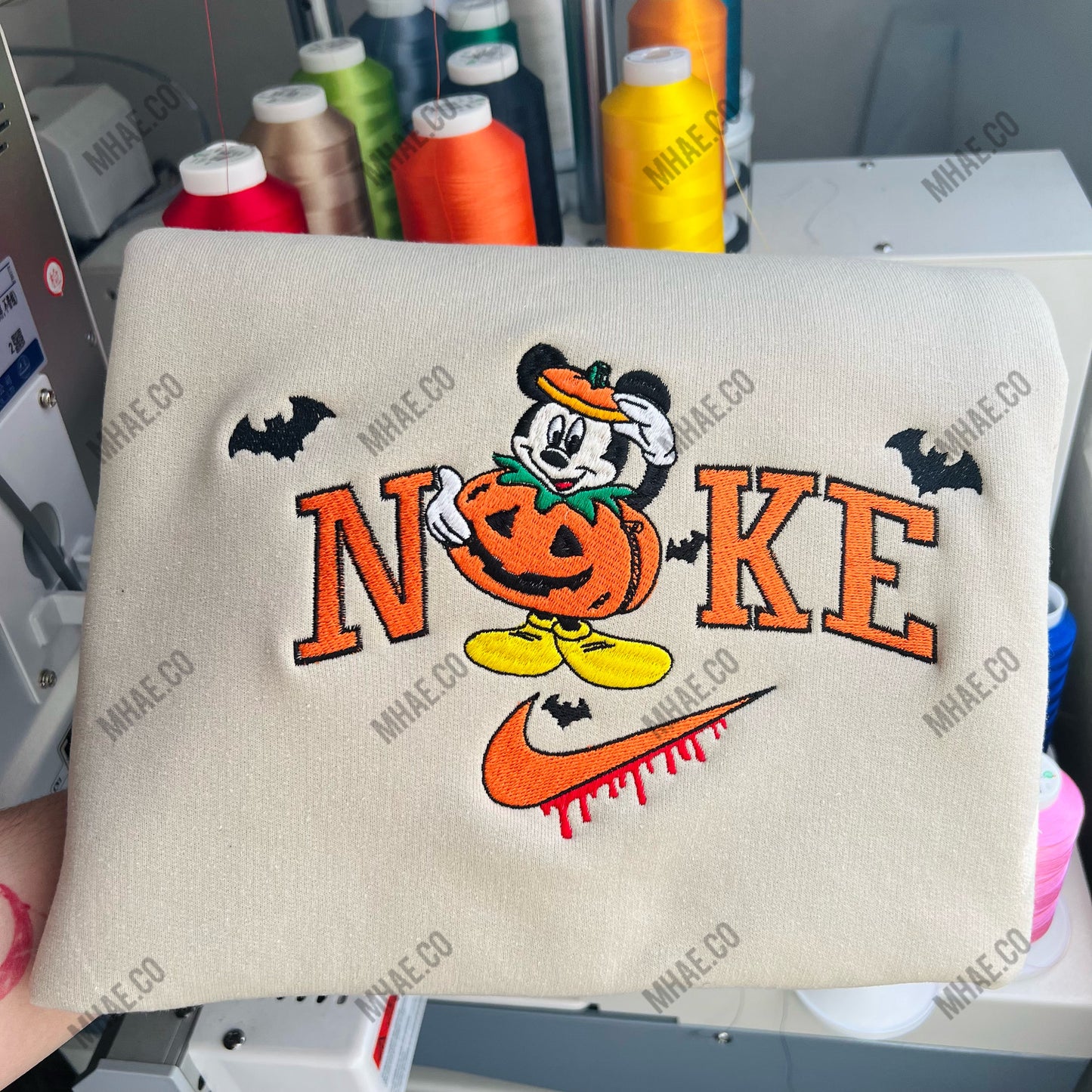 Halloween embroidered pumpkin Mickey and minnie inspired sweatshirt for toddler and adult