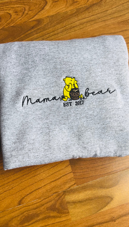 Pooh mama bear embroidered sweatshirt, customized