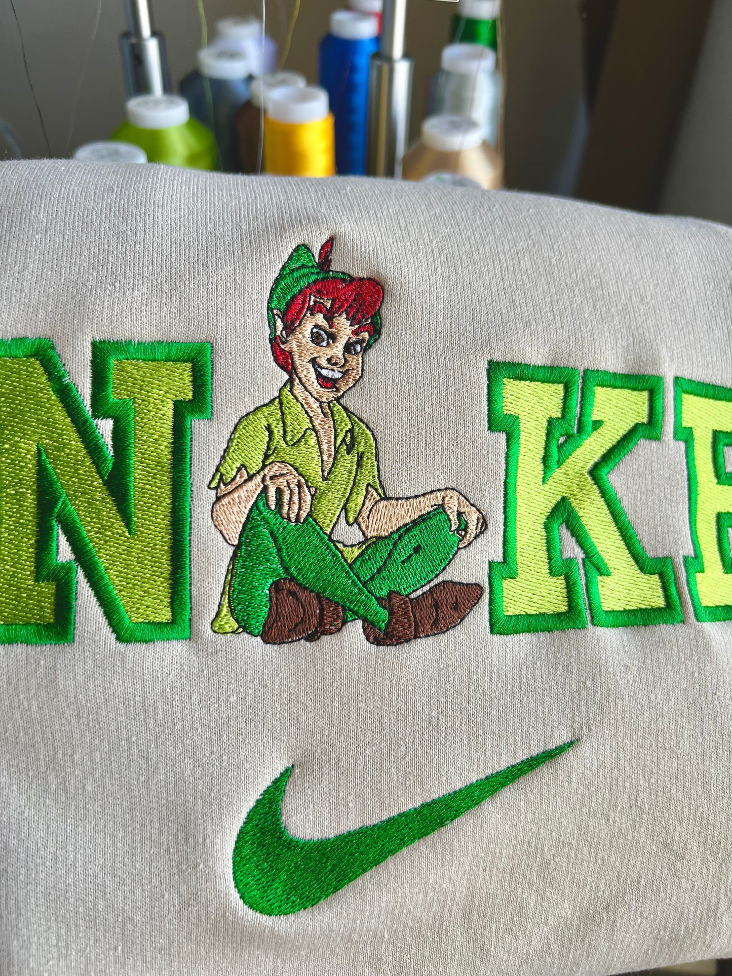 Peter Pan inspired embroidered custom sweatshirt